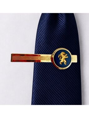 Wedgwood Heraldic Lion Tie Clip Blue Jasperware Gold Tone England Menswear Vtg